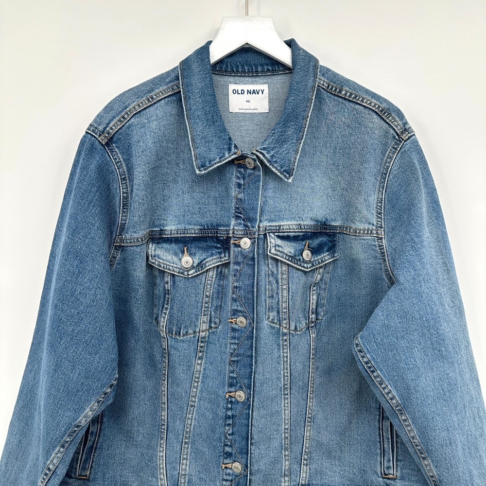 Old‎ Navy Denim Jacket Plus Size XXL Trucker Stretch Jean Pockets Minimalist New - Picture 3 of 13